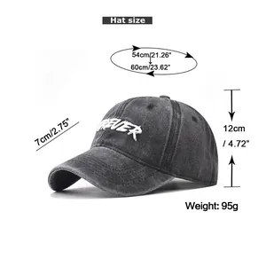 Size chart for washed cotton baseball cap with embroidered Forever logo and adjustable strap