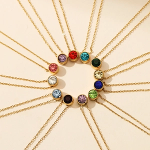 Minimalist gold-plated stainless steel necklaces with 12 colorful gemstone pendants