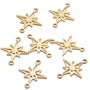 Golden stainless steel star charms for DIY jewelry making featuring double loop connectors