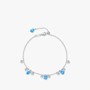 Blaues Wassertropfen Zirkonia Armband 925 Sterlingsilber Verstellbare Perlenkette Elegant Mode Für Frauen Funkelnd