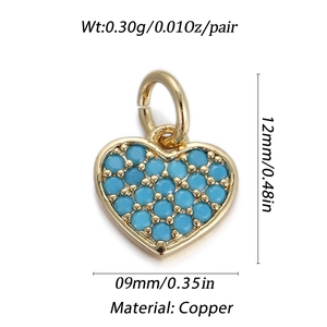 14k gold plated heart pendant with blue gemstone and copper jewelry dimensions