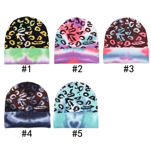 Five styles of leopard print beanies with tie-dye patterns for winter warmth