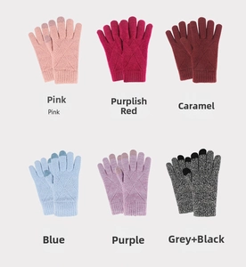 Winter touchscreen knit gloves in six colors including pink, caramel, and grey-black