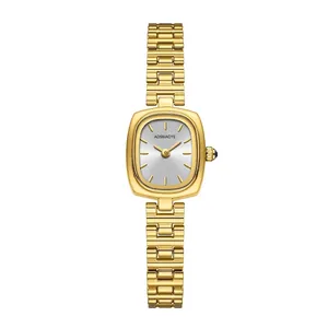 Montre à Quartz Carrée Vintage pour Femmes Minimaliste Alliage Bracelet Métallique Étanche Mode Élégante Montre-Bracelet pour Dames