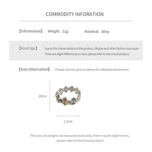 Detailed size specifications for a floral elastic bracelet with alloy materials and 31g weight