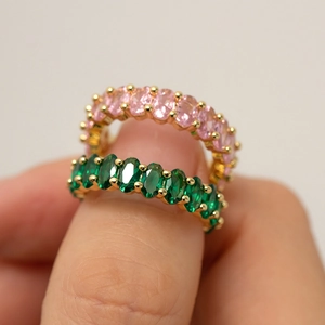 Oval Cubic Zirconia Open Ring Copper Gold Plated Adjustable Trendy Fashion Jewelry For Women
