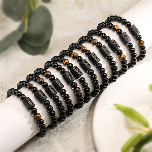 Natural Stone Beaded Bracelet With Tiger Eye Agate 12 Constellation Symbol Elastic Handmade Jewelry For Men Women