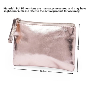 Detail view of rose gold PU coin purse showing premium metallic texture and 12.2cm size
