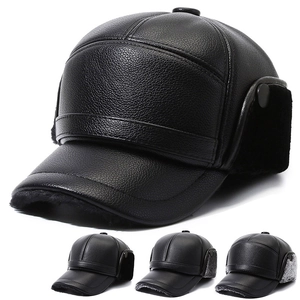 Casquette De Baseball En Cuir PU Pour Hommes Avec Cache-oreilles Doublure En Fausse Fourrure Chaude Coupe-vent