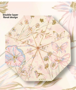 Close-up of double-layer inner lining with romantic pink butterfly and floral patterns