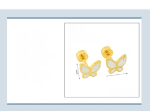 Vue macro de boucles d'oreilles papillon plaquées or 18 carats avec émail blanc 6x8mm