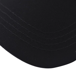 Close-up of the black baseball cap brim with durable parallel reinforced stitching detail