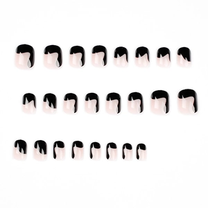 24pcs black and nude pink geometric wavy press-on nails in short squoval shape