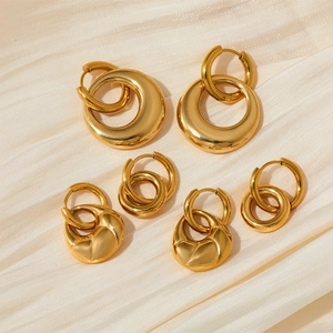 Minimalist Stainless Steel Double Hoop Earrings For Women PVD Gold Plated Geometric Detachable Drop Hoop Earrings Fashion Jewelry Accessories