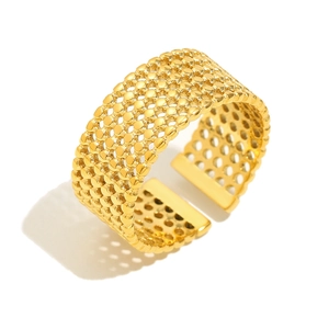 18K gold plated stainless steel mesh open ring featuring a vintage hollow weave pattern