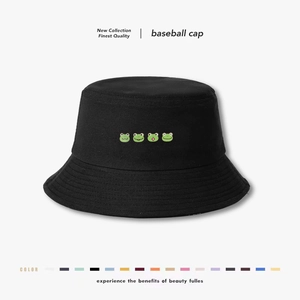 Cute Frog Embroidery Bucket Hat Cotton Twill Sunshade Outdoor Casual Kawaii Sun Hat For Women Men