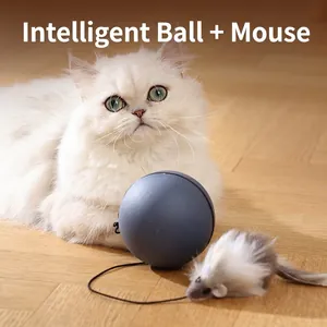 Automatic Smart Electric Cat Toy Ball Interactive Rolling Moving Ball With Plush Mouse Attachment ABS For Indoor Cats