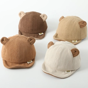 Baby Corduroy Baseball Cap With Cute Bear Ears Soft Brim Warm Autumn Winter Hat For Infants Toddlers Boys Girls Cartoon Sun Hat