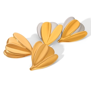 Elegant 18K gold plated stainless steel heart leaf earrings in two-tone gold and silver