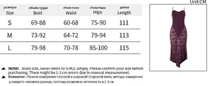 Detailed size chart for lace backless dress showing S, M, L measurements in CM