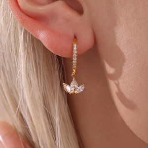 Clover Zircon Huggie Drop Earrings 18K Gold Plated Stainless Steel Micro Pave Elegant Jewelry Fashion For Women