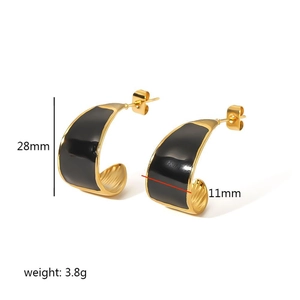 Minimalist 18K gold plated stainless steel black enamel earrings with inner texture