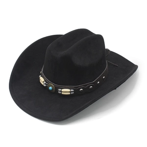 Detail of western cowboy hat band featuring silver studs and blue turquoise stone