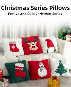 Close-up of Sherpa fleece Christmas pillow covers with festive embroidery patterns