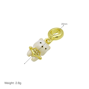 Cute gold-plated bear pendant with white enamel and sparkling stone, 25mm length