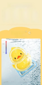 Detail of yellow duck bamboo fiber kids plate showing temperature resistance from -20 to 70°C