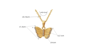 Detailed size chart of zircon butterfly pendant necklace with 40+5cm golden chain length