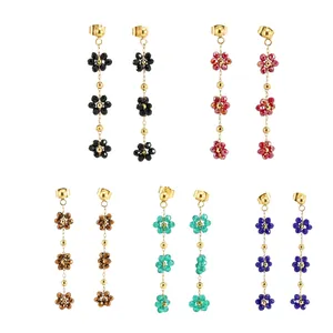 Boucles D'oreilles Pendantes Fleur En Cristal Style Bohème Acier Inoxydable Plaqué Or 18K Bijoux Floraux Élégants