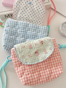 Cute quilted crossbody bag with heart patterns and cartoon prints in pastel colors