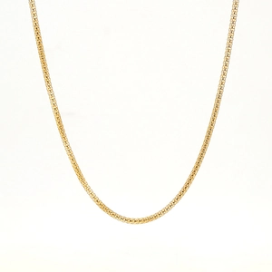 Macro shot of 18K gold plated stainless steel snake chain showing mesh weave texture