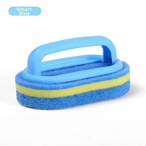 Blue ergonomic handle sponge brush with multi-layer fiber layers for tile cleaning