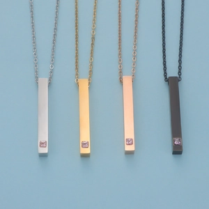 304 Edelstahl Vertikaler Balken Anhänger Halskette Mit Zirkonia Minimalistischer Geometrischer Schmuck Für Paare Männer Frauen