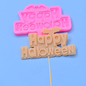 Happy Halloween silicone mold with bat and text design for DIY baking cake toppers