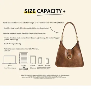 Brown vintage PU leather shoulder bag with dimensions 33cm x 10cm x 30cm and chain strap
