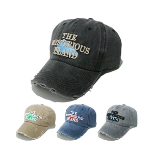 Vintage Washed Cotton Baseball Cap Distressed Frayed Letter Embroidery Mysterious Island Adjustable Outdoor Sun Hat