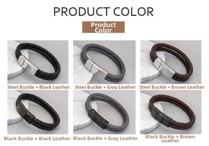 Detailed grid of double-layered braided leather bracelets with steel magnetic clasps