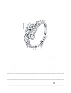 Detailed size chart of S925 sterling silver ring with dimensions and cubic zirconia pave