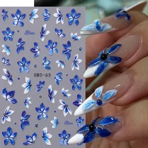 Relief Flower Nail Art Stickers Floral Lily Of The Valley Pattern Self Adhesive Manicure Decoration For Women