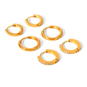 Three-piece set of 18K gold plated stainless steel hoop earrings in twisted and pave styles