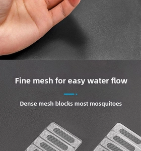 Detailed mesh view of window drain hole stickers showing fine water-permeable grid texture