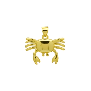 Polished gold crab pendant with oceanic ocean-style design on a clean white background