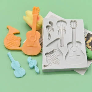 Musical Instrument Silicone Mold Guitar Violin French Horn Music Note For Fondant Chocolate DIY Baking Resin Craft