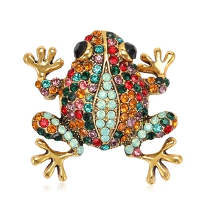 Exquisite cartoon frog brooch with colorful rhinestones on a gold alloy base