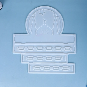 Detail view of Eid mosque silicone mold set with crescent moon and geometric patterns