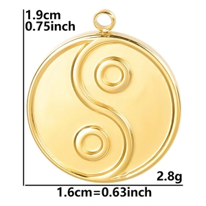 Gold 304 stainless steel yin yang tai chi pendant necklace with measurement dimensions