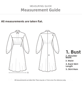Guide des tailles indiquant buste, épaule, taille et longueur pour robe longue fleurie